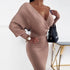 Long sleeve check one-step skirt V-neck hip dress